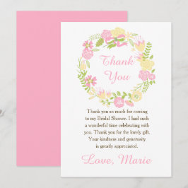 Cartão De Agradecimento Pink and Yellow Floral Wreath Bridal Shower