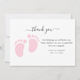 Cartão De Agradecimento Pink Baby Feet Baby Shower Party, Girl Baby Shower