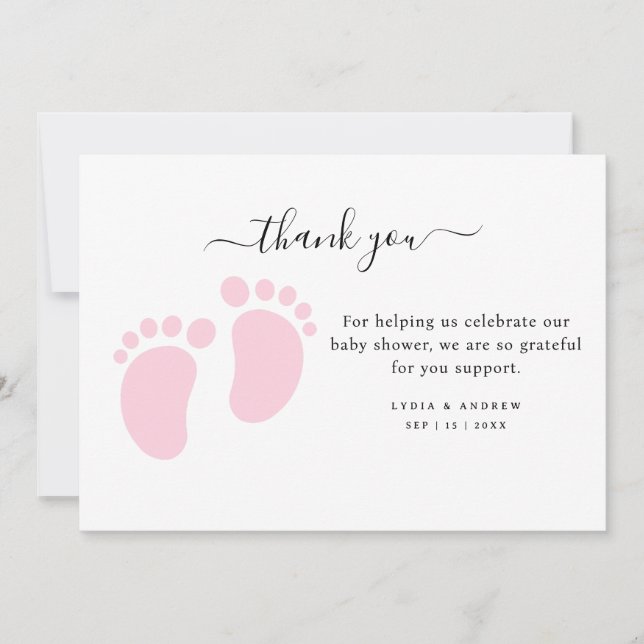 Cartão De Agradecimento Pink Baby Feet Baby Shower Party, Girl Baby Shower (Frente)
