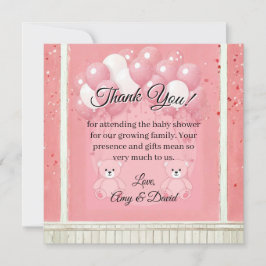 Cartão De Agradecimento Pink Ballon and Teddy Bear Thank You Card