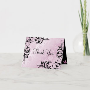 Cartão de agradecimento Pink & Black Butterfly & F