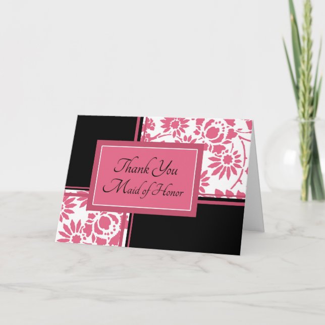Cartão de Agradecimento Pink & Black Flowers para  (Frente)