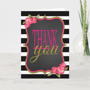 Cartão De Agradecimento Pink Black Gold Wedding Thank You cards