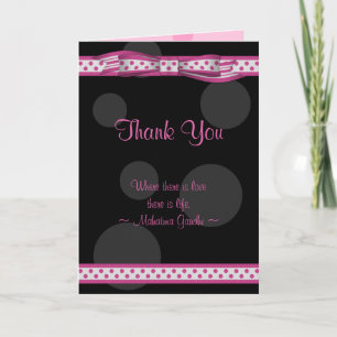 Cartão De Agradecimento Pink Black White Polka Dot Wedding Thank You