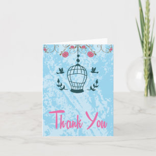 Cartão De Agradecimento Pink & Blue Floral Birdcage Thank You Note Card