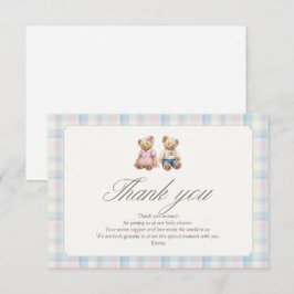 Cartão De Agradecimento Pink Blue Teddy Bear Thank You Gender Reveveal