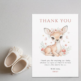 Cartão De Agradecimento Pink Blush Woodland Deer Girl Baby Shower