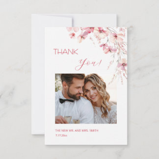 Cartão De Agradecimento Pink Boho  Flowers Thank You Card