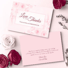 Cartão De Agradecimento Pink Boho Watercolor Floral Love & Thanks Wedding