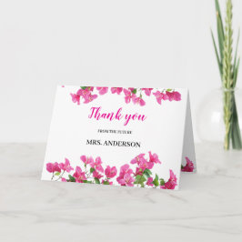 Cartão De Agradecimento Pink Bougainvillea Floral Bridal Shower Thank You