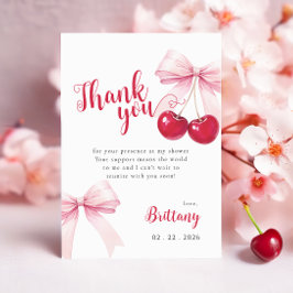 Cartão De Agradecimento Pink Bow Cherry Baby Shower Thank You Card