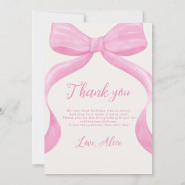 Cartão De Agradecimento Pink Bow First Birthday Thank You Card