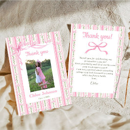 Cartão De Agradecimento Pink Bow Floral Graduation