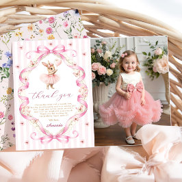 Cartão De Agradecimento Pink Bow Gingham Bunny 1st Birthday