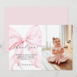 Cartão De Agradecimento Pink Bow Girl First Birthday Flat Thank You Card