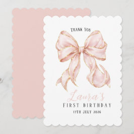 Cartão De Agradecimento Pink Bow Girl First Birthday Party