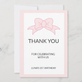 Cartão De Agradecimento Pink Bow Girl Kids 1st Birthday 