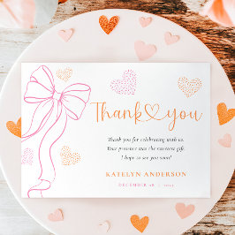 Cartão De Agradecimento Pink Bow Hearts Baby Sprinkle Thank You Card