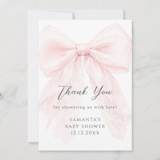 Cartão De Agradecimento Pink Bow Modern Baby Shower Girl