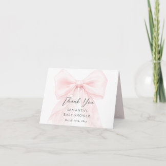 Cartão De Agradecimento Pink Bow Modern Baby Shower Girl