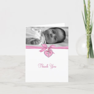Cartão De Agradecimento Pink Bow Photo Christening Thank You Cards