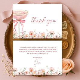 Cartão De Agradecimento Pink Bow Wildflowers Blush Bridal Shower
