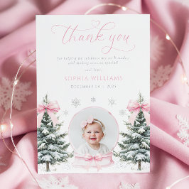 Cartão De Agradecimento Pink Bow Winter Onederland First Birthday