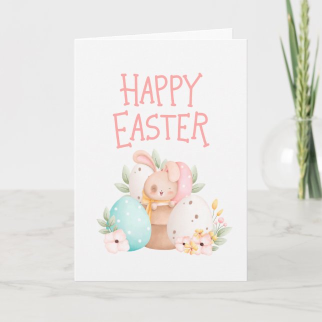 Cartão De Agradecimento Pink Bunny Easter Holiday Card (Frente)