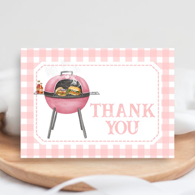 Cartão De Agradecimento Pink Burger BBQ Baby Shower (Bun and Burgers Baby Shower Thank you Card)