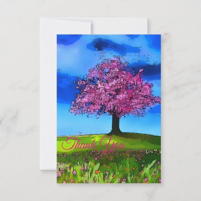 Cartão De Agradecimento Pink Cherry Tree (Frente)