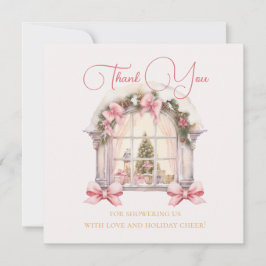 Cartão De Agradecimento Pink Christmas Window Baby Shower Watercolor 
