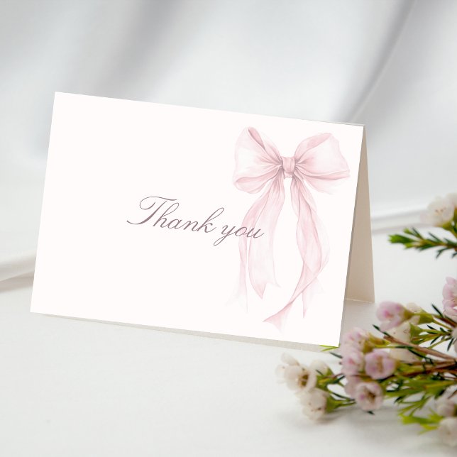 Cartão De Agradecimento Pink Coquette Bow Baby Shower (Pink Bow Thank you Card)