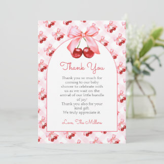 Cartão De Agradecimento Pink Coquette Bow Baby Shower Thank You Card