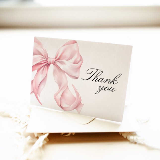 Cartão De Agradecimento Pink Coquette Bow Shower Thank You Card (Criador carregado)