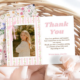Cartão De Agradecimento Pink Coquette Floral Graduation Thank You Card