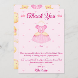 Cartão De Agradecimento Pink e Dourada Watercolor Princesa Tea Party