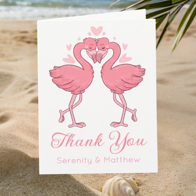Cartão De Agradecimento Pink Flamingos Tropical Beach Wedding Thank You (Criador carregado)