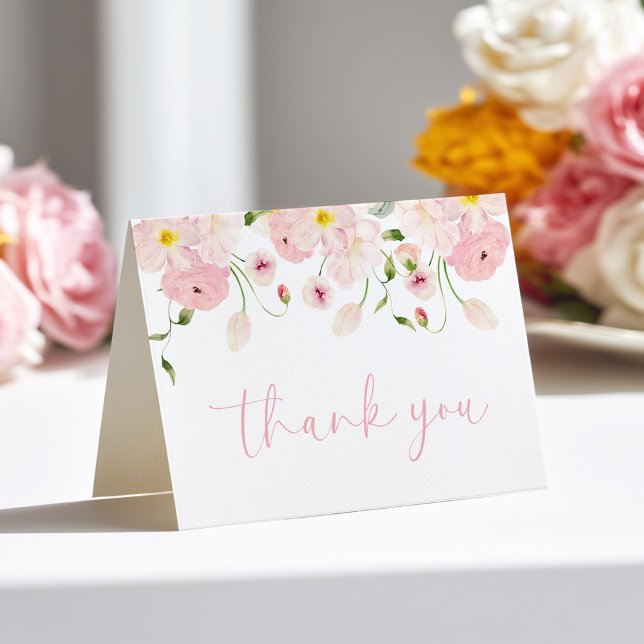 Cartão De Agradecimento Pink Floral Baby Shower Folded Thank You Card (Criador carregado)