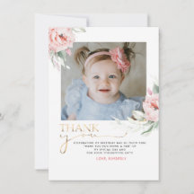 Pink Floral Birthday Obrigado Cartão-Postal Fotogr