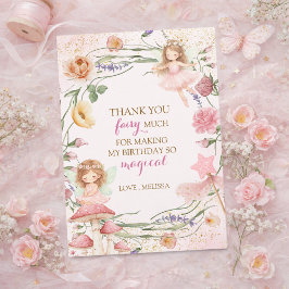 Cartão De Agradecimento Pink Floral Magical Fairy Garden Girl Birthday   