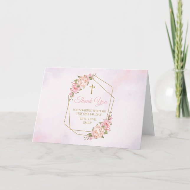Cartão De Agradecimento Pink Floral Religious Thank you card (Frente)