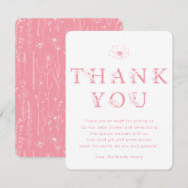 Cartão De Agradecimento Pink Floral Thank You Card | Baby Shower