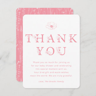Cartão De Agradecimento Pink Floral Thank You Card | Baby Shower