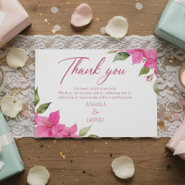 Cartão De Agradecimento Pink Floral Watercolor Wedding Flat Thank You Card