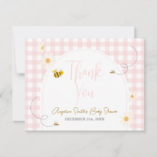 Cartão de Agradecimento Pink Gingham Daisies Bee B