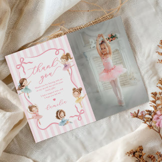Cartão De Agradecimento Pink Girls Bow Tutu Ballerina Birthday Photo