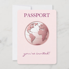 Cartão De Agradecimento Pink Globe Passport Travel Baby Shower