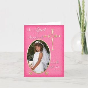 Cartão De Agradecimento Pink Gold First Communion Photo Thank You Card