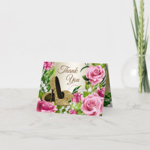 Cartão De Agradecimento Pink Gold High Heel Shoe Roses Thank You Cards