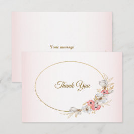 Cartão De Agradecimento Pink Golden Floral Geometric Peach Wedding